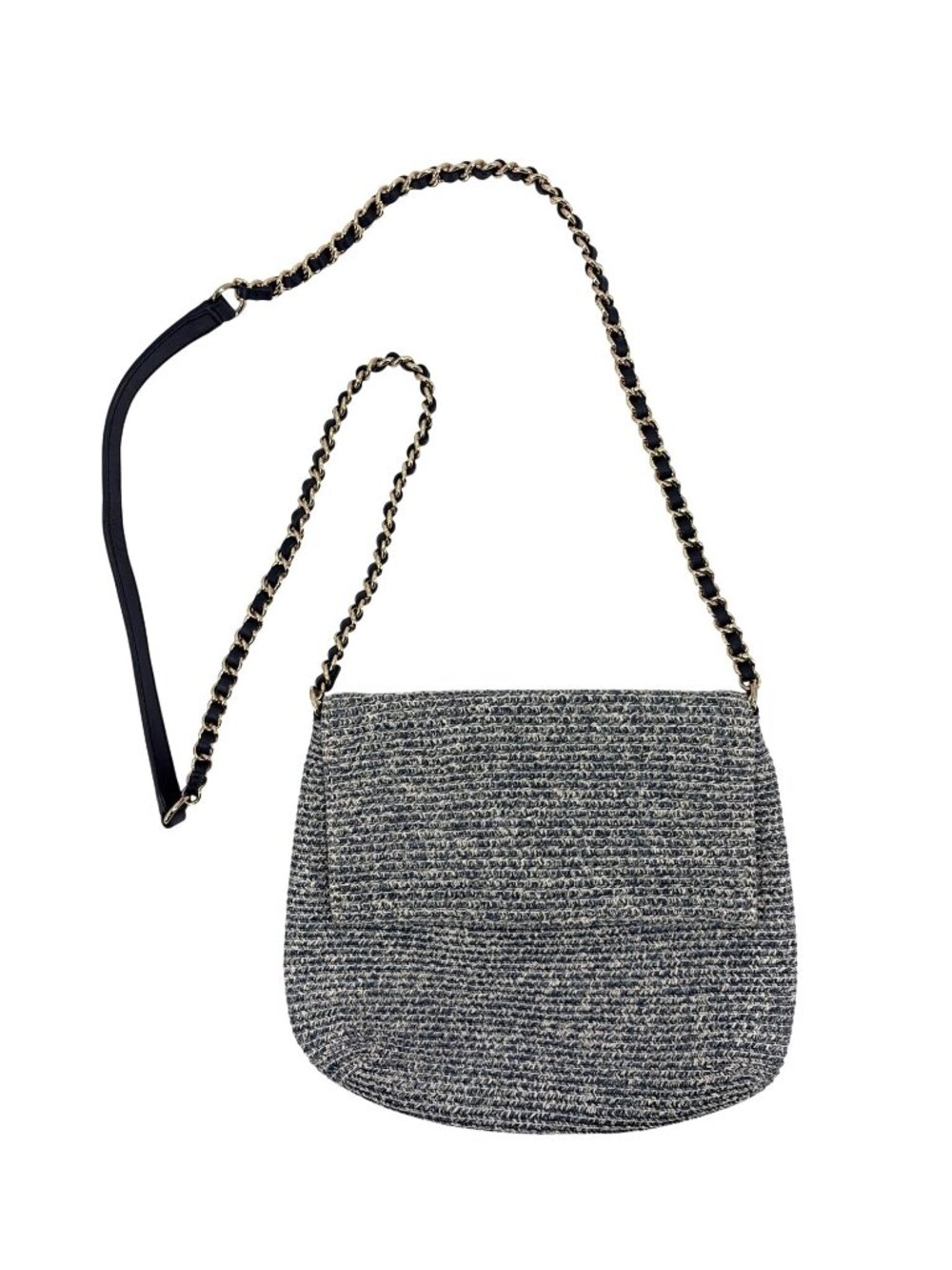 Talbots Blue Crossbody Bag Straw Leather Chain Strap Flap Inner Pockets Summer